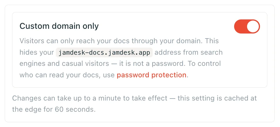 Custom Domain 卡片中的 Custom domain only 开关,已开启