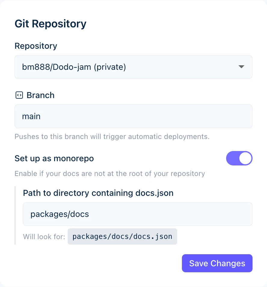 Docs path input showing preview
