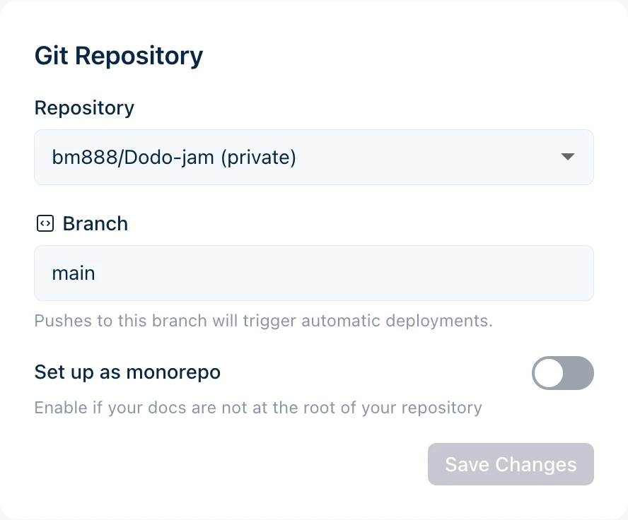 Monorepo toggle in project settings