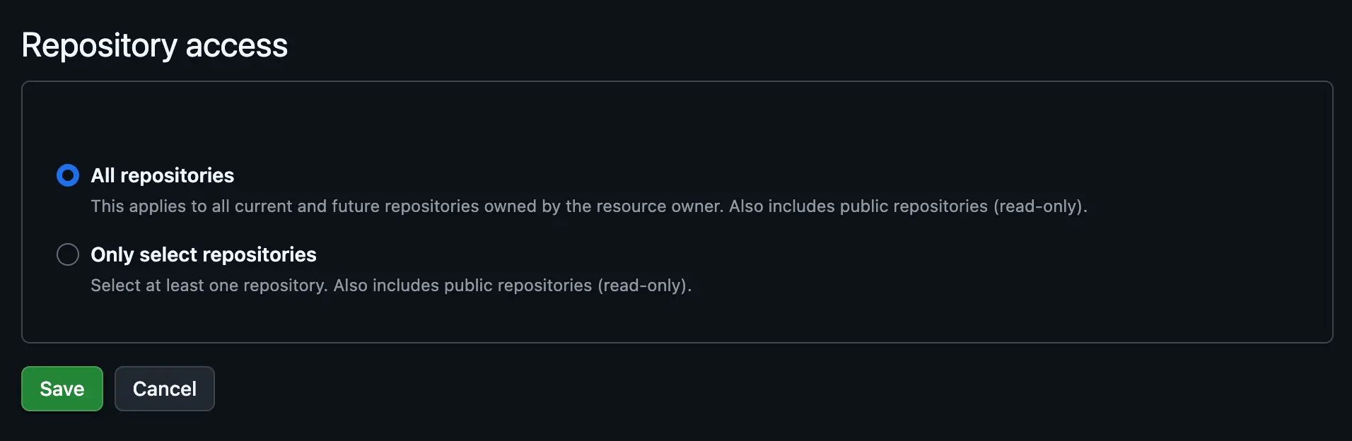GitHub Repository access settings